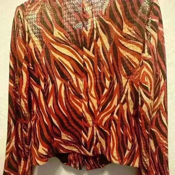 Cache Vintage Red Faux Suede Snake Embossed Print Moto Jacket Size 2 Double Zip - Picture 3 of 7